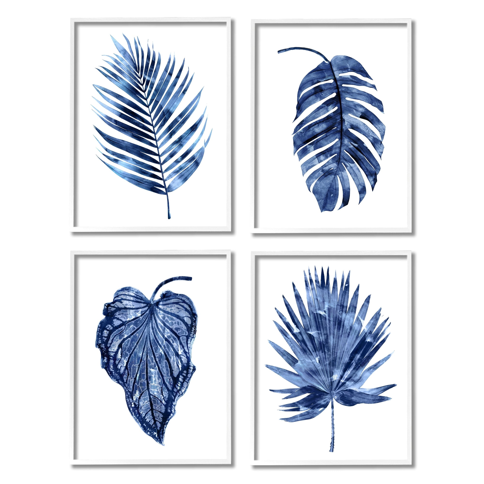 Stupell Industries Varied Blue Leaves Simple Botanical Plant Shapes Graphic Art White Framed Art Print Wall Art, Set of 4, Design by Melonie Miller