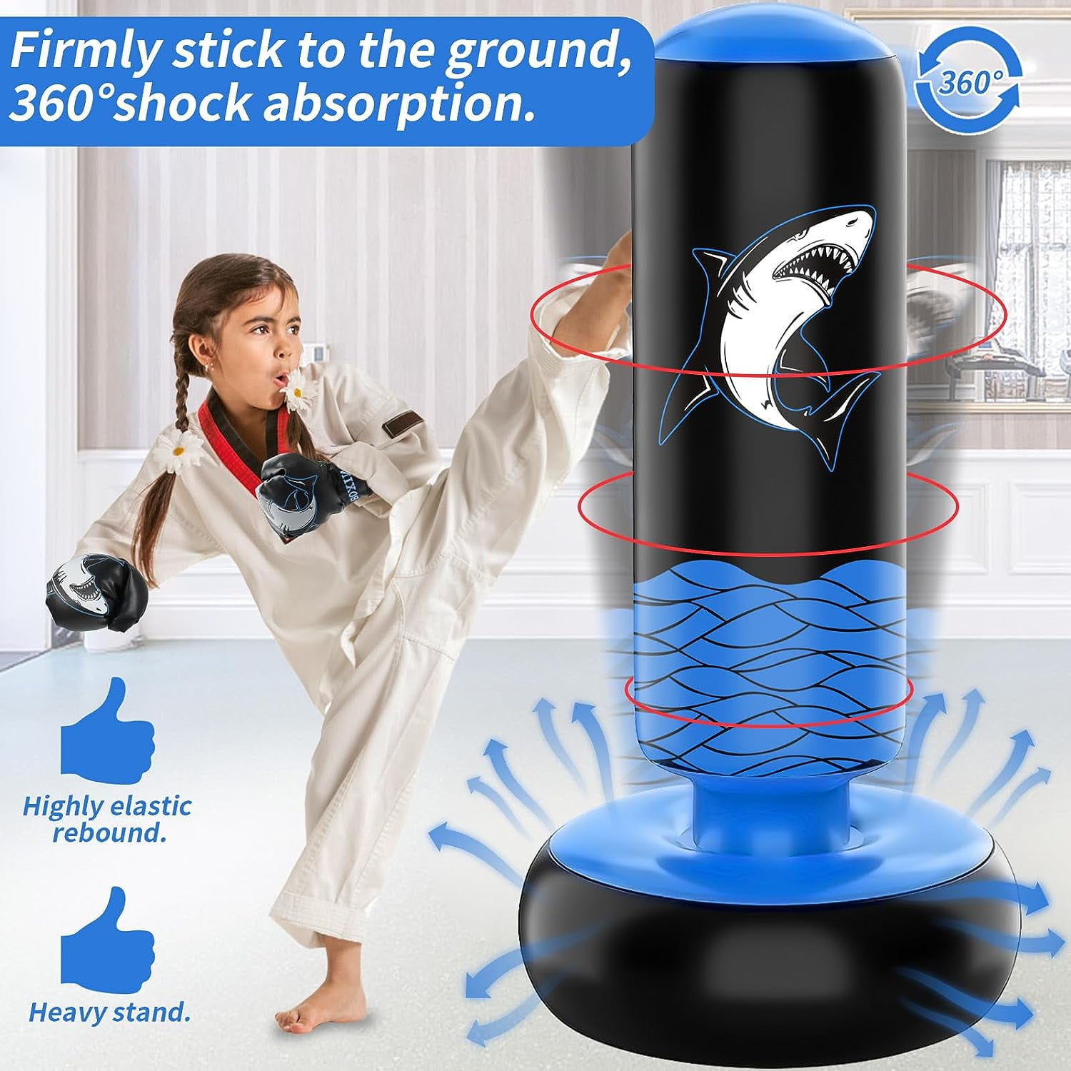 Kids Inflatable Boxing Bag Set with Gloves Shark Pattern 160 cm Training in Karate MMA Taekwondo Walmart