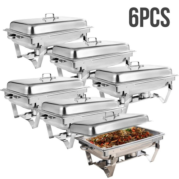 6 Pcs Chafing Dish Buffet Set, Stainless Steel Square Dining Stove and Warmers, Food Pan, Fuel Holder and Lid for Home Parties