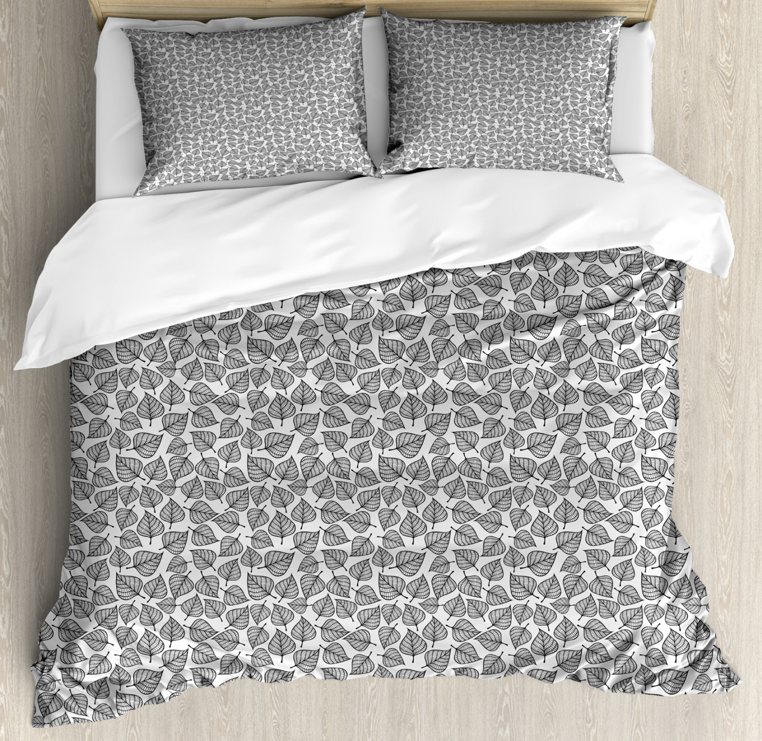 Neutral Color Duvet Cover Set, Monochrome Layout of Repeating Fall