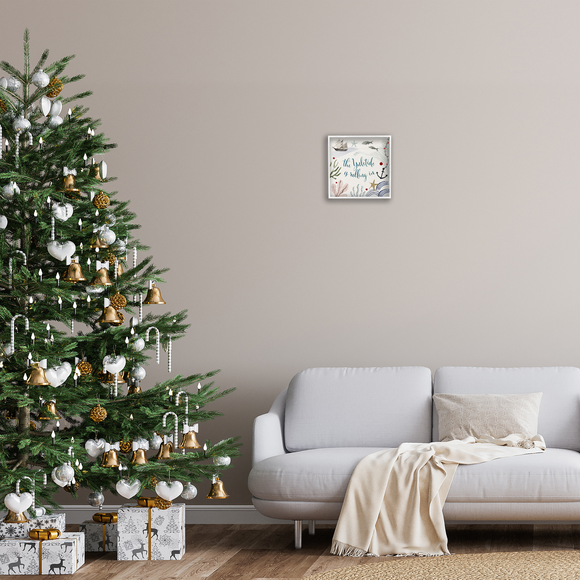 Stupell Industries Nautical Yuletide Christmas Phrase Holiday Painting White Framed Art Print Wall Art, 12 x 12