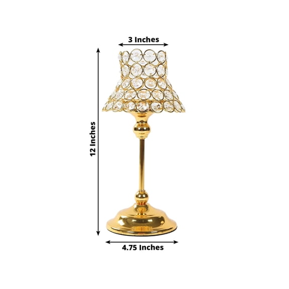Efavormart 2 Pack Gold Centerpiece Candle Holders with Crystal Beaded Lamp-Style Shades – 12" Tall for Weddings & Events