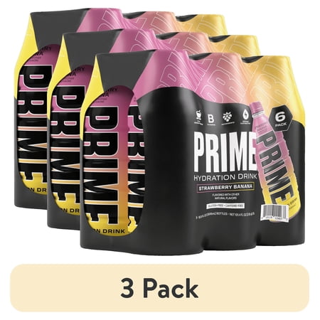 (3 pack) Prime Hydration Sports Drink, Strawberry Banana, 16.9 fl oz, 6 Pack, Bottles