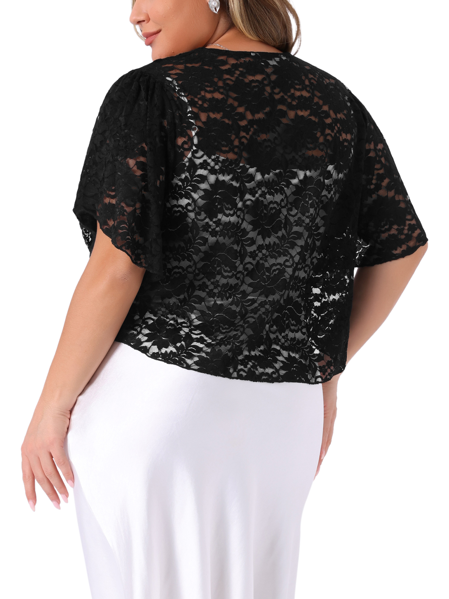 DARING DIVA Women's Plus Floral Lace Bolero Shrugs Short Sleeve Cardigans 3X Black