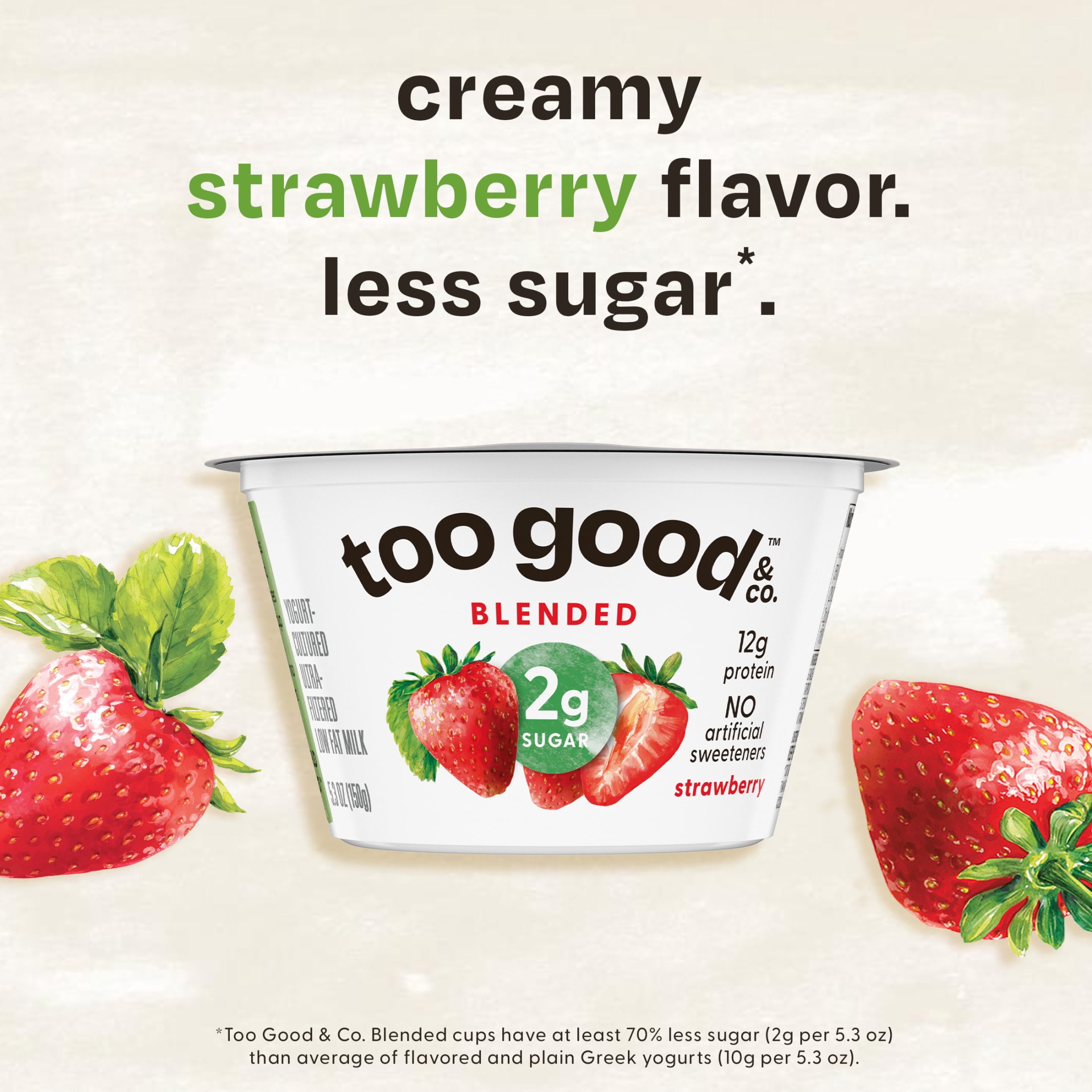 Too Good & Co. Blended Strawberry Yogurt-Cultured Ultra-Filtered Low Fat Milk Product Cup, 5.3 oz