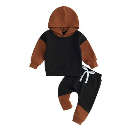 

Otqutp Baby Fashion Blouse Kids Outfit Soft Cotton Warm Crewneck Long Sleeve Hooded Patchwork Sweatshirt Set Clothes Set for Boys Girls Fall Baby Clothes(Black 12-18 Months)