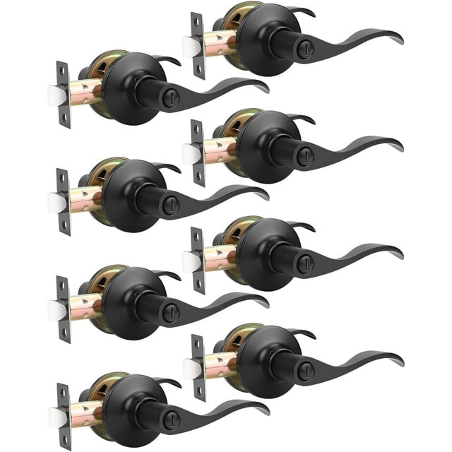 Levier de Porte en Nickel Satiné pour l'Intimité, Boutons de Porte Modernes pour Intérieur, pour Chambre et Salle de Bain, Poignée de Porte Robuste, Levier Ondulé Réversible