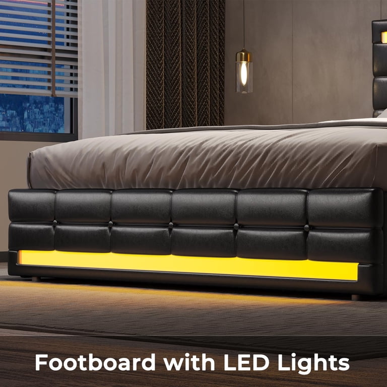 Afuhokles Full Platform Bed with LED Headboard and Storage photo 7