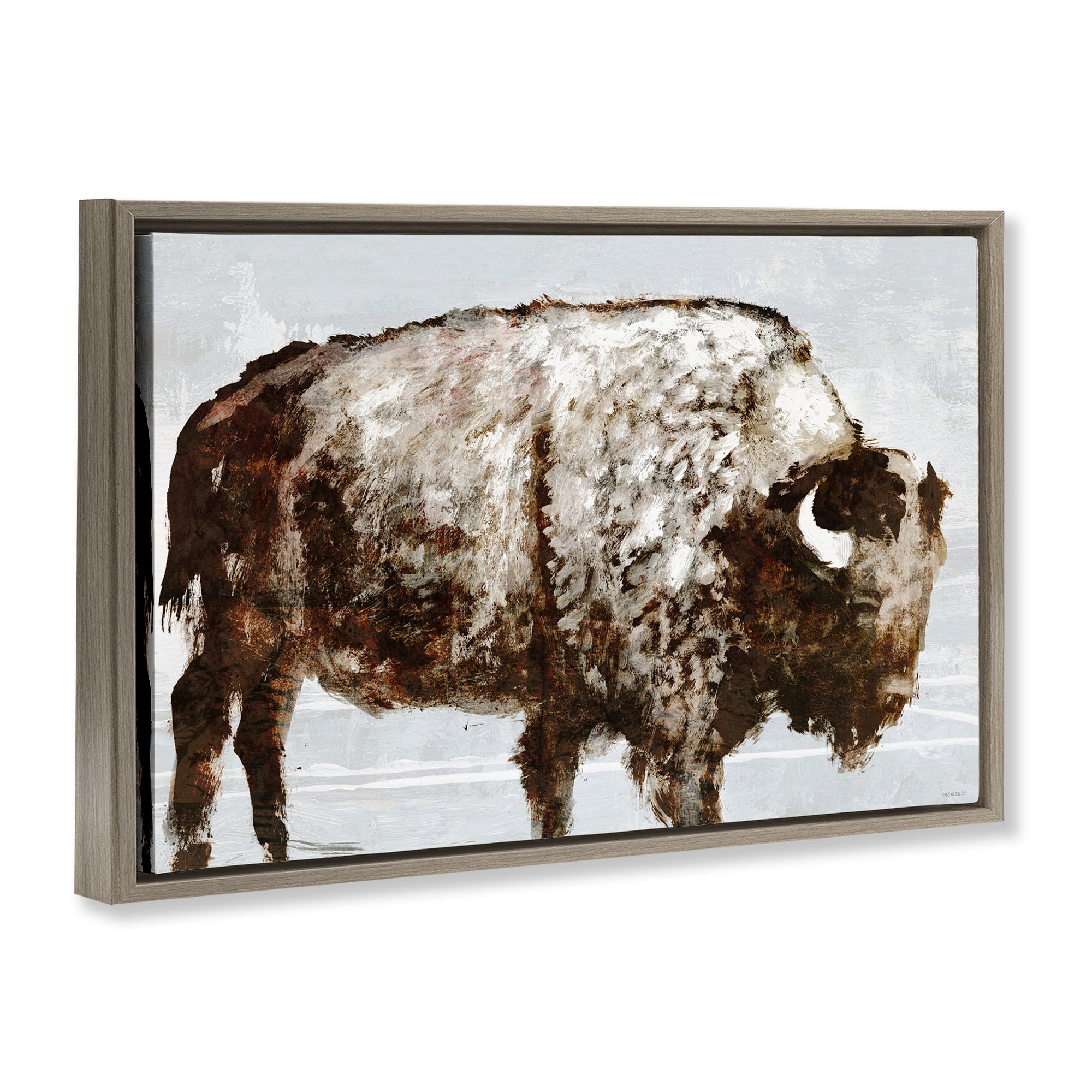 Stupell Industries Abstract Buffalo Impression Animals & Insects Painting Brown Floater Framed Canvas Art Print Wall Art, 25 x 17
