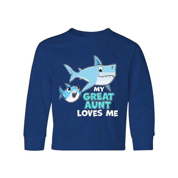 Inktastic My Great Aunt Loves Me with Cute Sharks Long Sleeve Youth T-Shirt