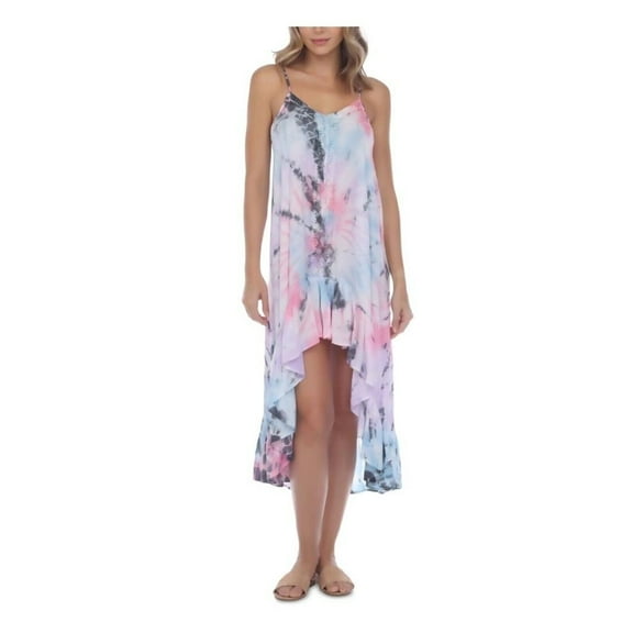 Raviya Tie-Dye Crochet-Trim High-Low Cover-Up Dress, MULTI, M New with box/tags