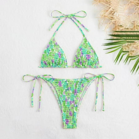 Ayolanni Halter Womens Cotton Underwear Bikini Separate Sling Green Graphic Triangle Two-Piece Sets Tween Swimwear XL