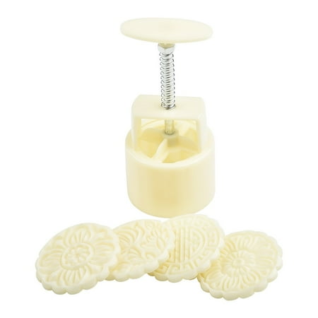 

Lierteer Mooncake +4 Flower Stamps DIY Baking Pastry Round Moon Cake Mould Tool 1