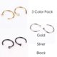 thumbnail image 4 of 3 Pcs/Set Black Gold Silver Fake Nose Ring For Women Girls Septum Clip Jewelry, 4 of 5