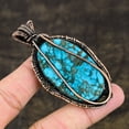 thumbnail image 4 of Natural Tibetan Turquoise Gemstone Copper Wire Wrap Gift Pendant 2.76", 4 of 5