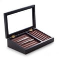 thumbnail image 1 of Bey-Berk International R72 Pen Box with Hinged Glass Top, Black & Burgundy Wood, 1 of 3