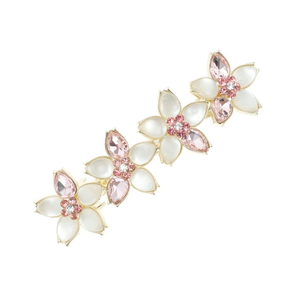 Unique Bargains 1 Pc Rhinestones Flower French Barrette Hair Clips Hairdo Clip for Home Gold Tone Pink