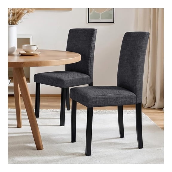 Upholstered Dining Chairs Set of 2, Fabric Dining Room Chairs with Solid Wood Legs, Modern Parson Chairs for Kitchen, Restaurant, Hotel, Dark Gray