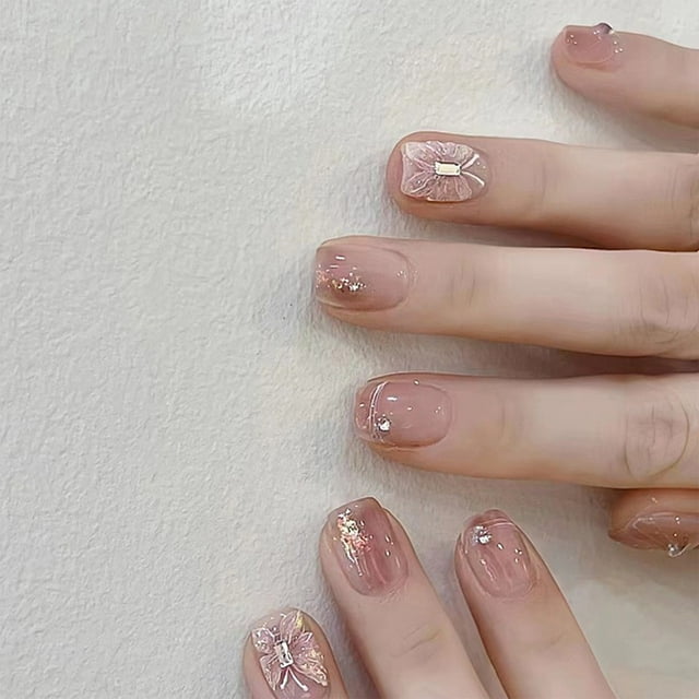 Pisexur Belleza Maquillaje Uñas postizas cortas y medianas con 24 tabletas de estampado. Destaca entre la multitud. Set de uñas postizas adhesivas para mujer. Pegamento parpara mujeres y hombres