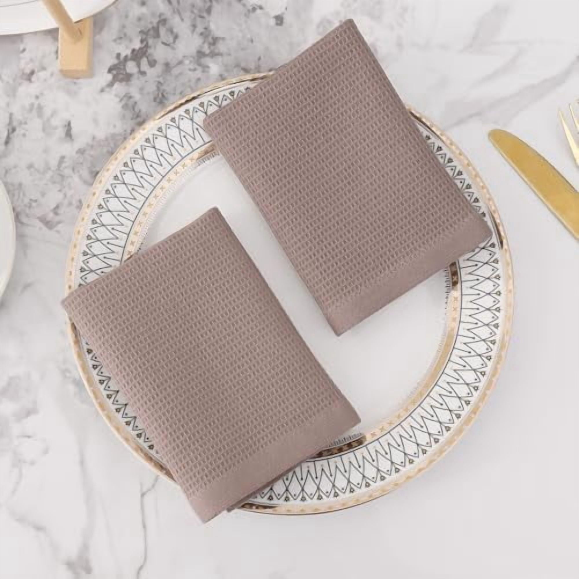 100% Cotton Waffle Weave Dish Cloths - 6 Pack Soft and Absorbent Dish Towels - 12 x 12 Inches Quick Dry Dish Rags - Beige/Dark Grey/Brown