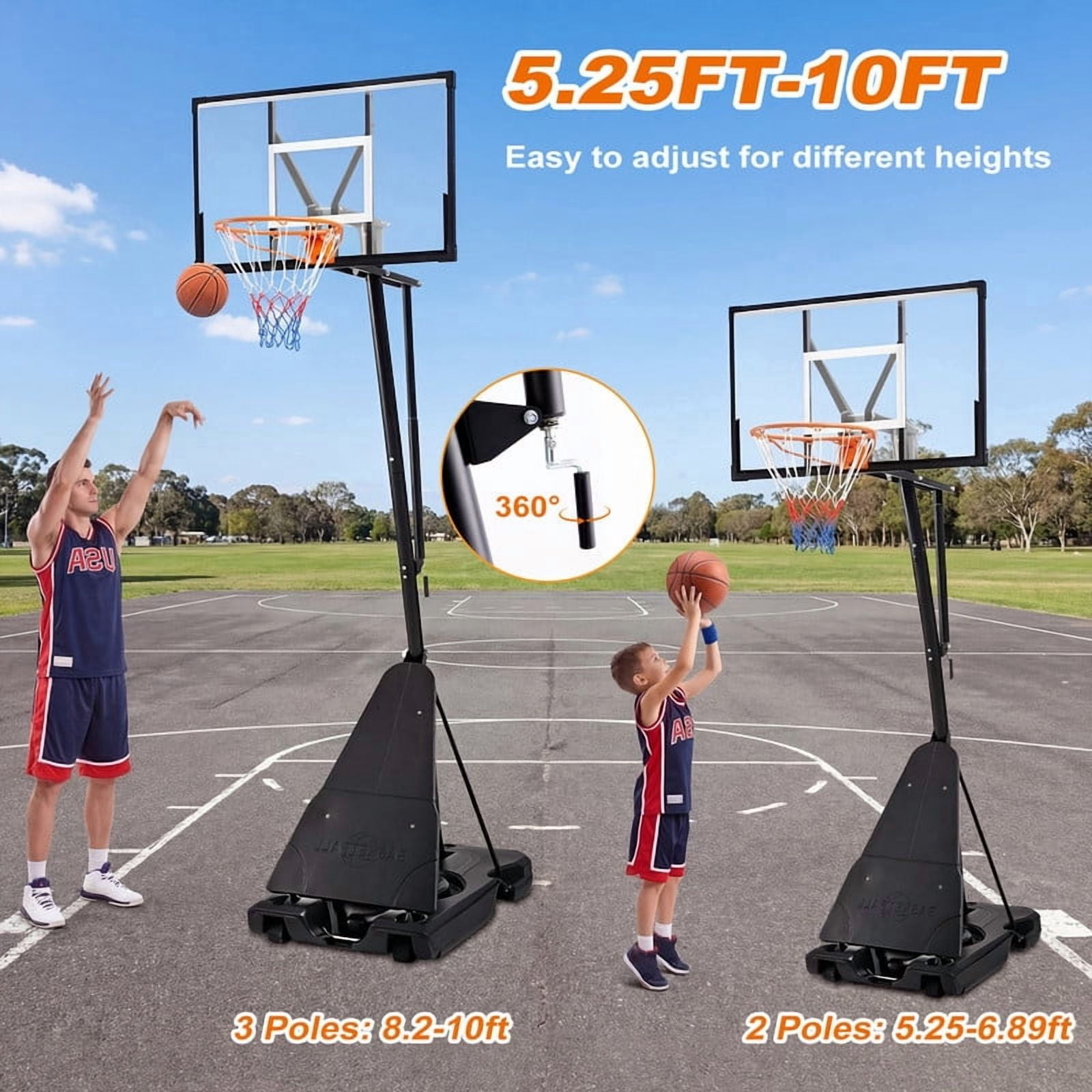 Gianna Portable Basketball Hoop Outdoor, 10FT Adjustable Height Basketball Goal with 44In Shatterproof Backboard, Shock Absorbent Rim, Fillable Base & Wheels