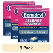 (3 pack) Benadryl Liqui-Gels Antihistamine Allergy Medicine, Dye Free, 48 Count