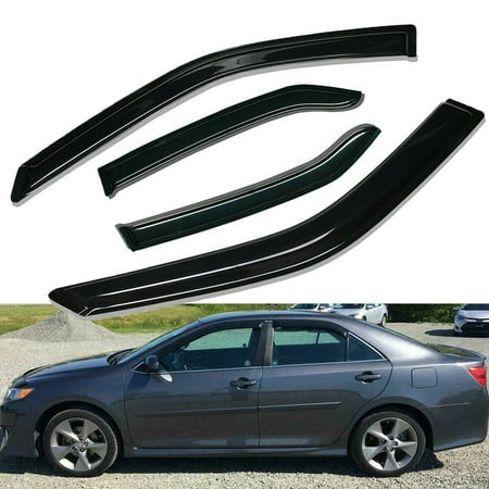 HUZOK 4pcs Sun Rain Wind Deflectors Door Window Visors Outside Mount Channel Style Dark Smoke Tint for Toyota for Camry 2015-2017