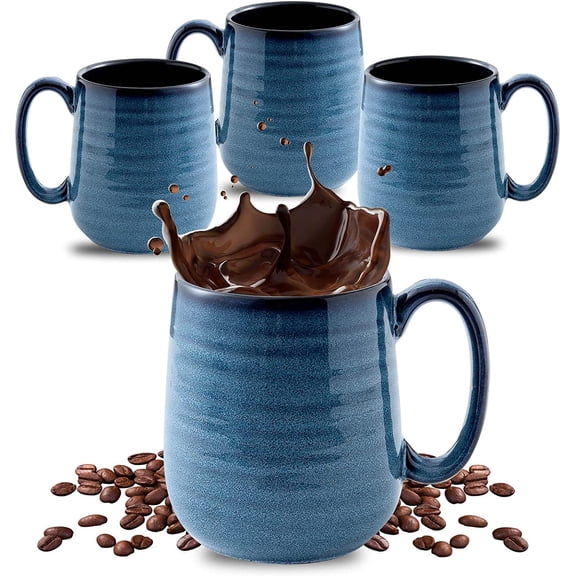 Coffee Mugs Set of 4, 15 Ounce Porcelain Mug Set with Handle for Morning Coffee Tea and Cocoa, Ceramic Coffee Cups with Beautiful Glaze for Men, Women, Navy