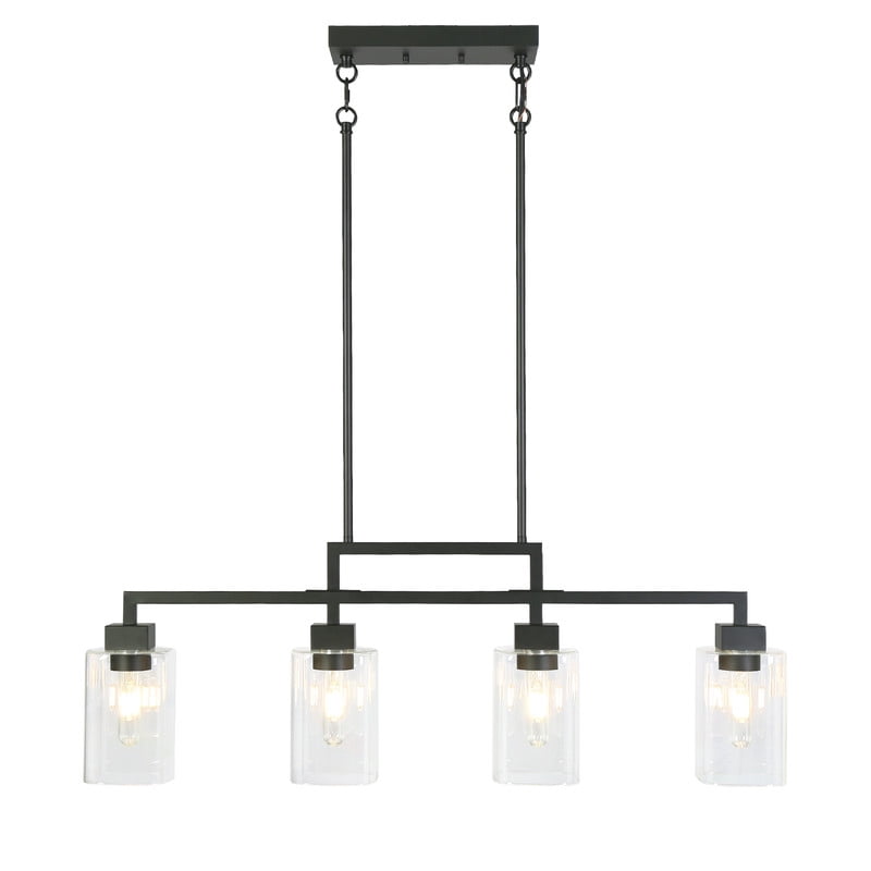 LNC 34.4-in W 4-Light Matte Black Farmhouse Modern/contemporary Clear glass Linear Large Hanging Kitchen Island Light