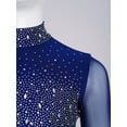 thumbnail image 6 of vastwit Kids Girls Sparkly Rhinestone Sheer Mesh Long Sleeve Shirt Skating Gymnastics Lyrical Dance Crop Top Navy Blue 8, 6 of 7