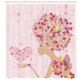 thumbnail image 3 of Ambesonne Pink Shower Curtain, Flowers Girl Butterflies, 69"Wx75"L, Multicolor, 3 of 3
