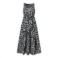 thumbnail image 4 of Celmia Women Vacation Leopard Print Sleeveless Tropical Print Lace-up Dress, 4 of 9