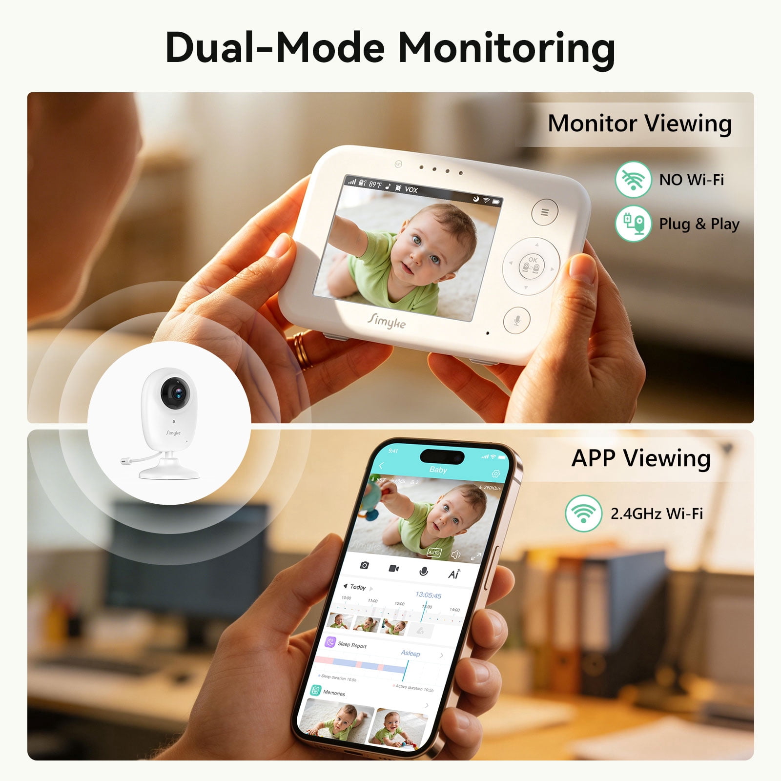 1080P WiFi Smart Video Baby Monitor,3.5" LCD & App Viewing,2-Way Audio,Night Vision,VOX,5 Lullabies,1500ft Range, Home Use,AI Baby Growth Album