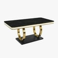 thumbnail image 4 of POVISON 71"Modern Black Faux Marble Dining Table for 4-6，with Rectangular Tabletop, Gold Legs, Dual-Circle Base, for Kitchen and Dining Room, 4 of 11