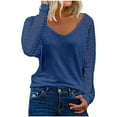 thumbnail image 2 of VALMASS Women's Cotton V Neck Striped Shirts Long Sleeve Loose Pullover T-Shirts Plus Size Solid Color Tops (M, Dark Blue), 2 of 5