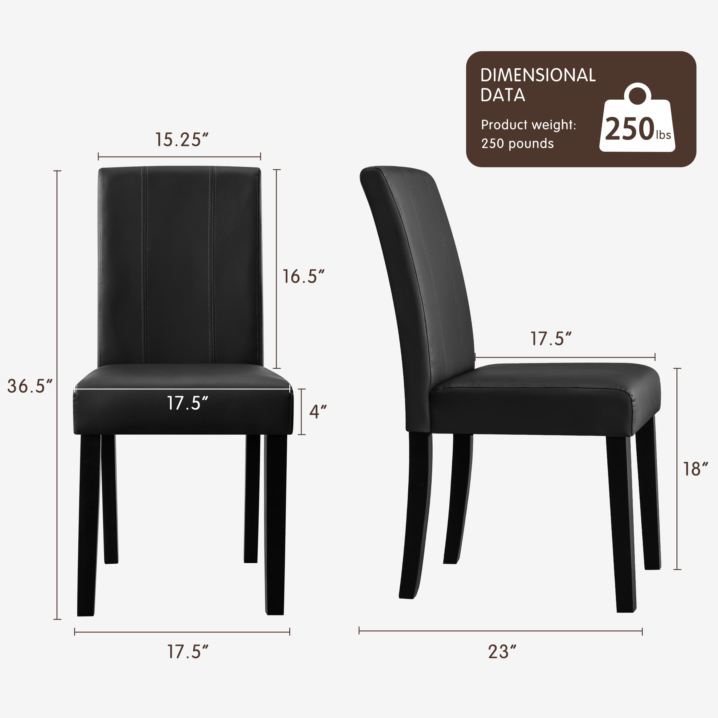 Modern Faux Leather Dining Chairs Set of 2 for Dining Room, Upholstered Parsons Chairs, Black