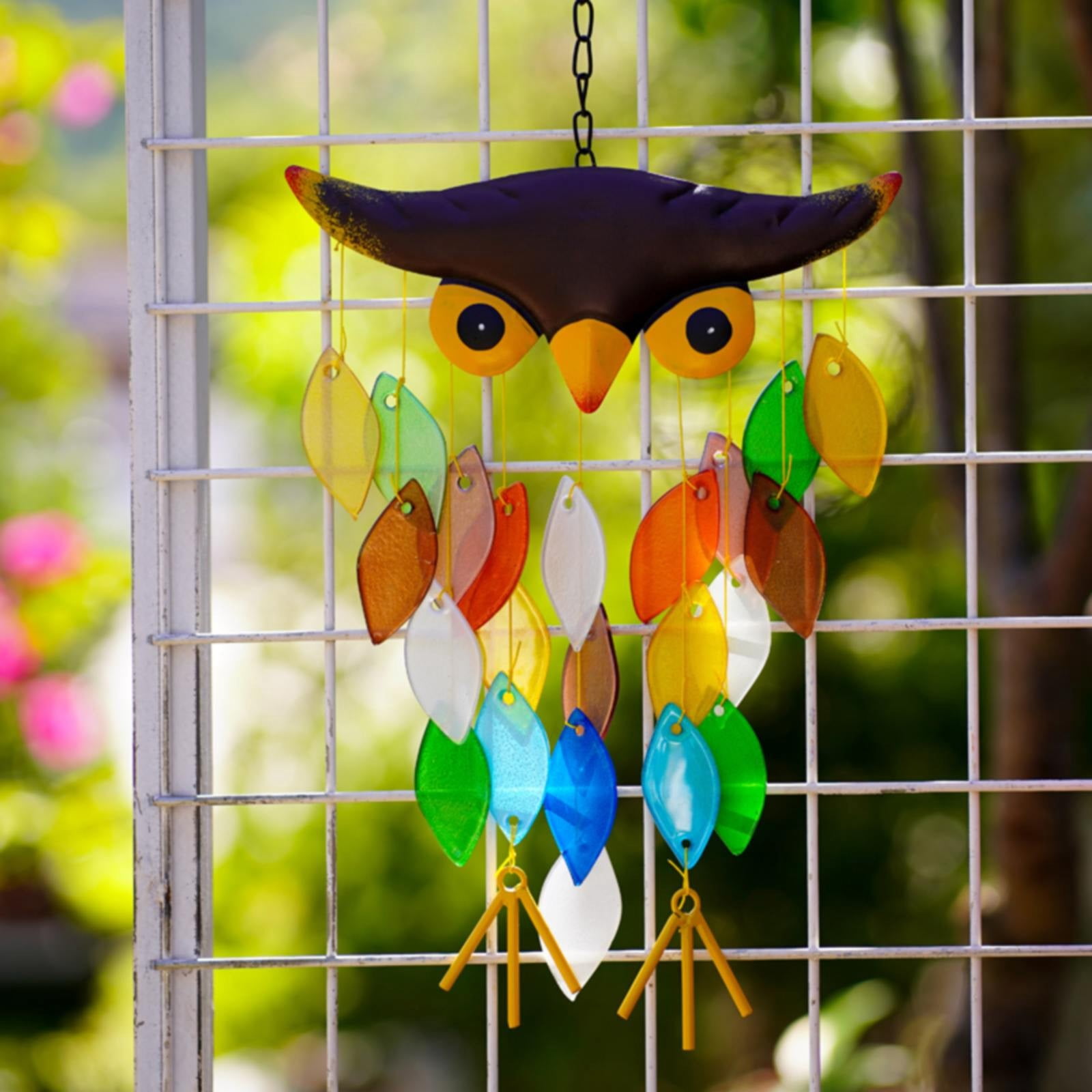 LHWEN Wind Chime Folk Art Owl Model Glass Wind Chimes Wall Hanging Home Decor Apartment Room Dorm Decoration Terrace Patio Porch Garden Unique Design Relaxing Sounds Handmade Gift for Birthday