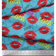 thumbnail image 2 of Soimoi Blue polyester Crepe Fabric Text,Lips & Heart Printed Craft Fabric by the Yard 52 Inch Wide, 2 of 3
