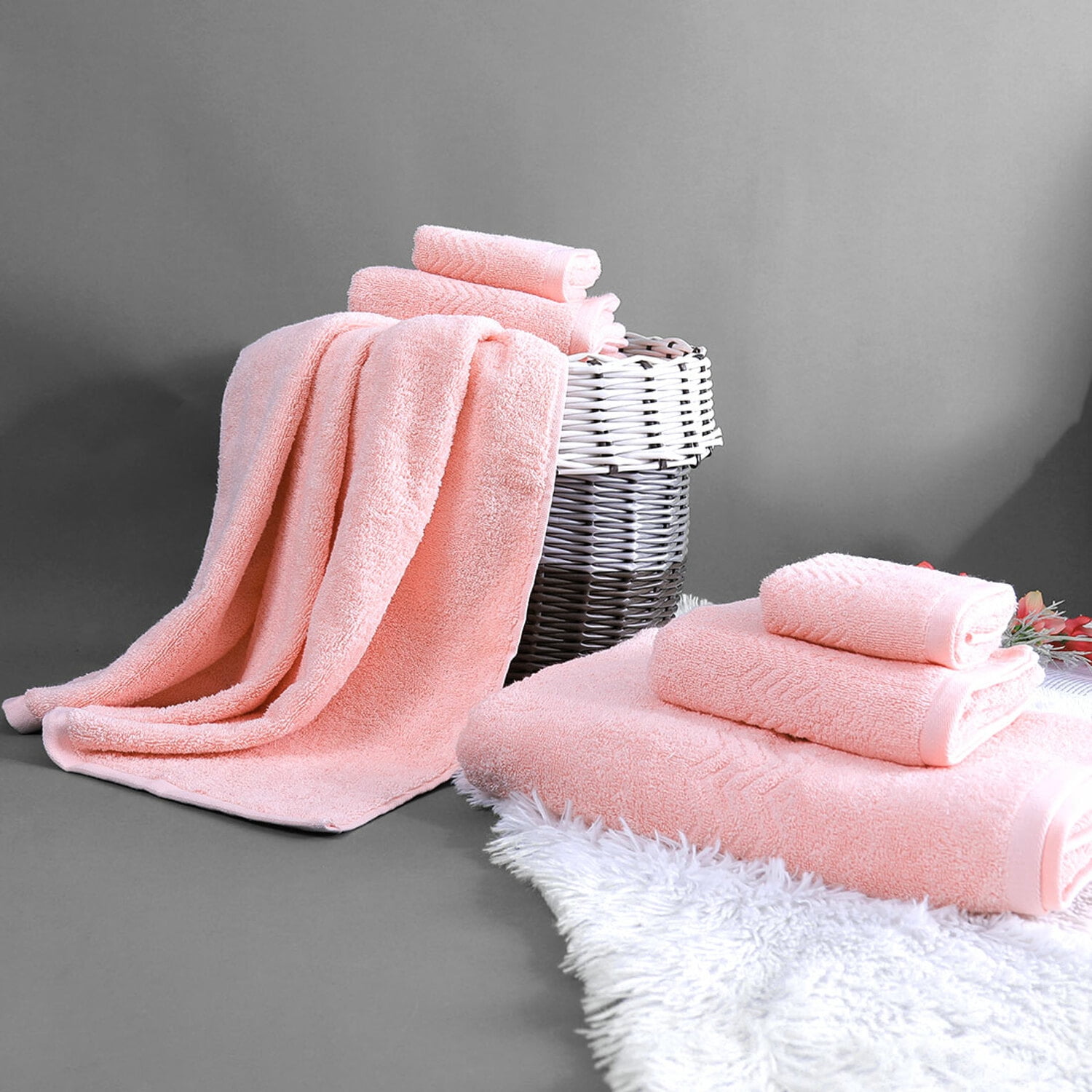 PiccoCasa Cotton 6 Pack Bath Towel Set Soft Absorbent Breathable Pink