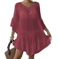 thumbnail image 2 of zaveiop Womens Swimsuits Cover ups Crochet Chiffon Beach Cover Bathing Suit Bikini Wear Coverups Dress (Red, One Size), 2 of 7