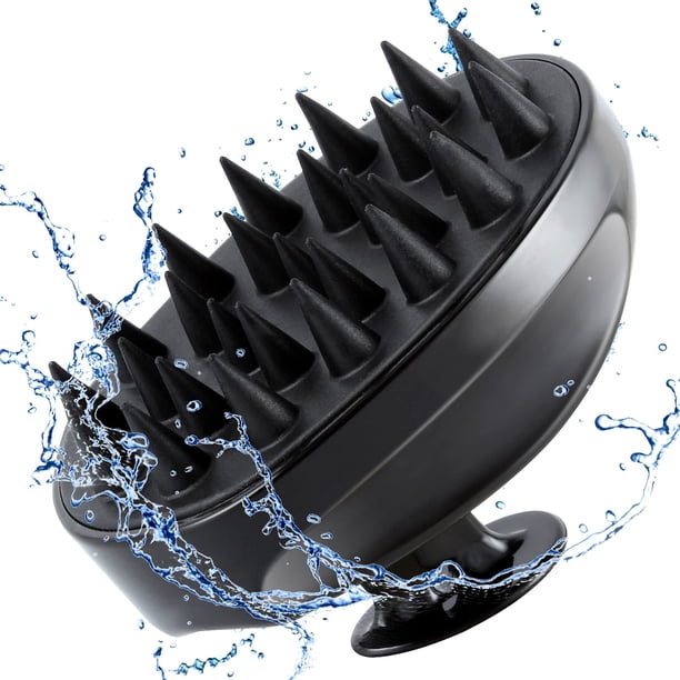 Masajeador de cuero cabelludo de silicona suave, exfoliante, depurador de mano para ducha/champú para el cuidado del cabello (negro), cepillo de champú masajeador para el cuero cabelludo