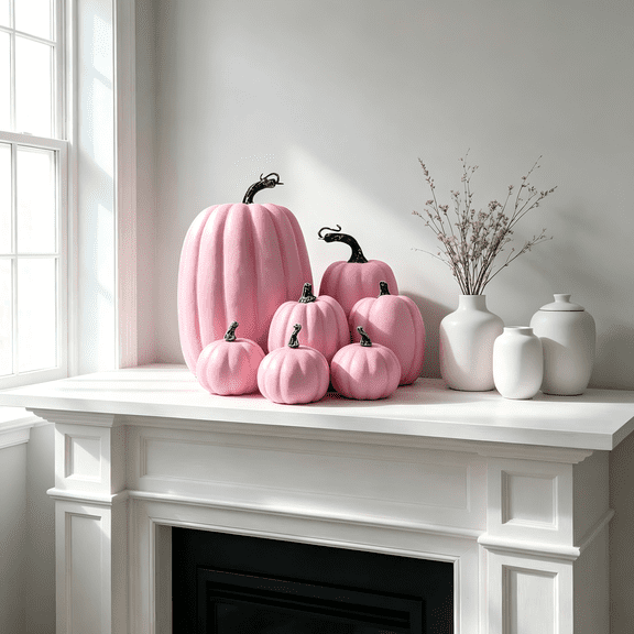 7Pcs Halloween Artificial Pumpkins Decarations, Colorful Simulation Plastic Pumpkins for Fall Harvest Table Decor and Home Party Crafts Display Use,Hot Pink