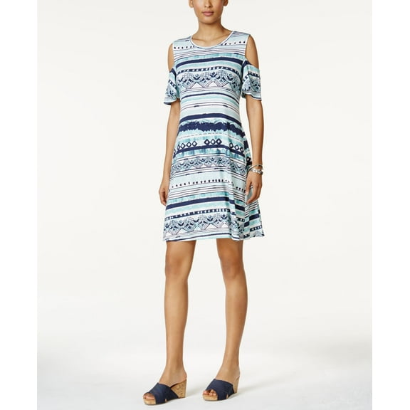 Style & Co Cold Shoulder Flutter Sleeve Dress Global Dye XL