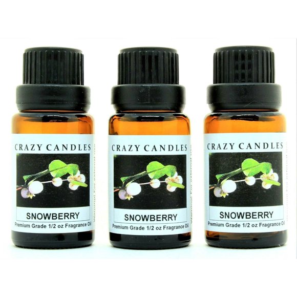 Snowberry 3 Bottles 1/2 Fl Oz Each (15ml) Premium Grade Scented Fragrance Oil by Crazy Candles. (Winterberry, Sugared Musk and Pine Scented)