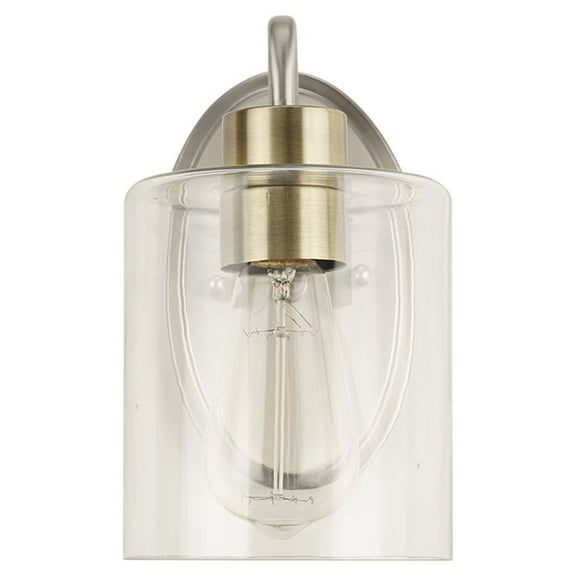Cresswell Lighting 5.5" Modern Brushed Nickel Metal 1-Light Bath Vanity Wall Sconce with Clear Glass Shade
