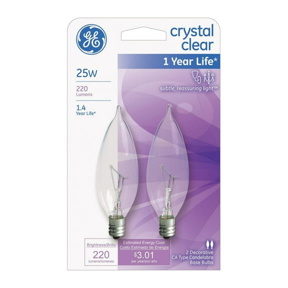 G E LIGHTING 66104 Candelabra Shaped Bulb, 25W, Clear