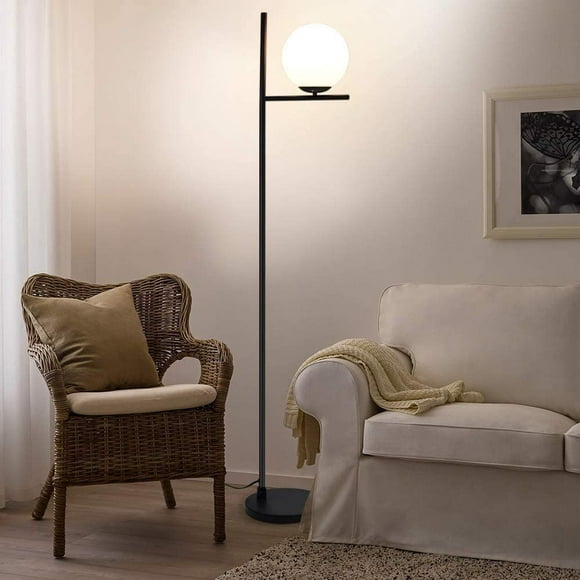 DingLiLighting Lampe sur Pied Moderne à Globe en Verre Givré à DEL, Lampadaire pour Chambre et Salon, Économie d'Énergie, Noir, 9 W