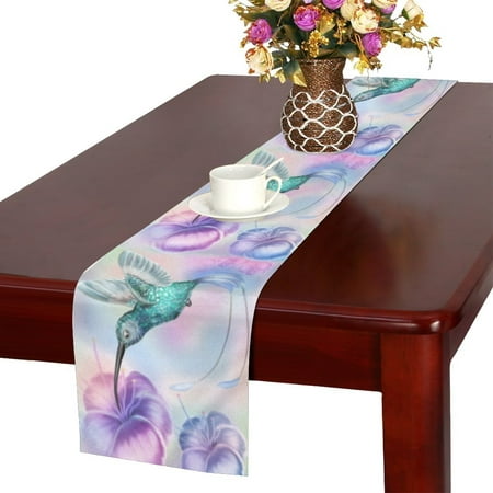 

MKHERT Hummingbird and Flower Funny Animal Art Table Runner Home Decor for Home Kitchen Dining Wedding Party 16x72 Inch