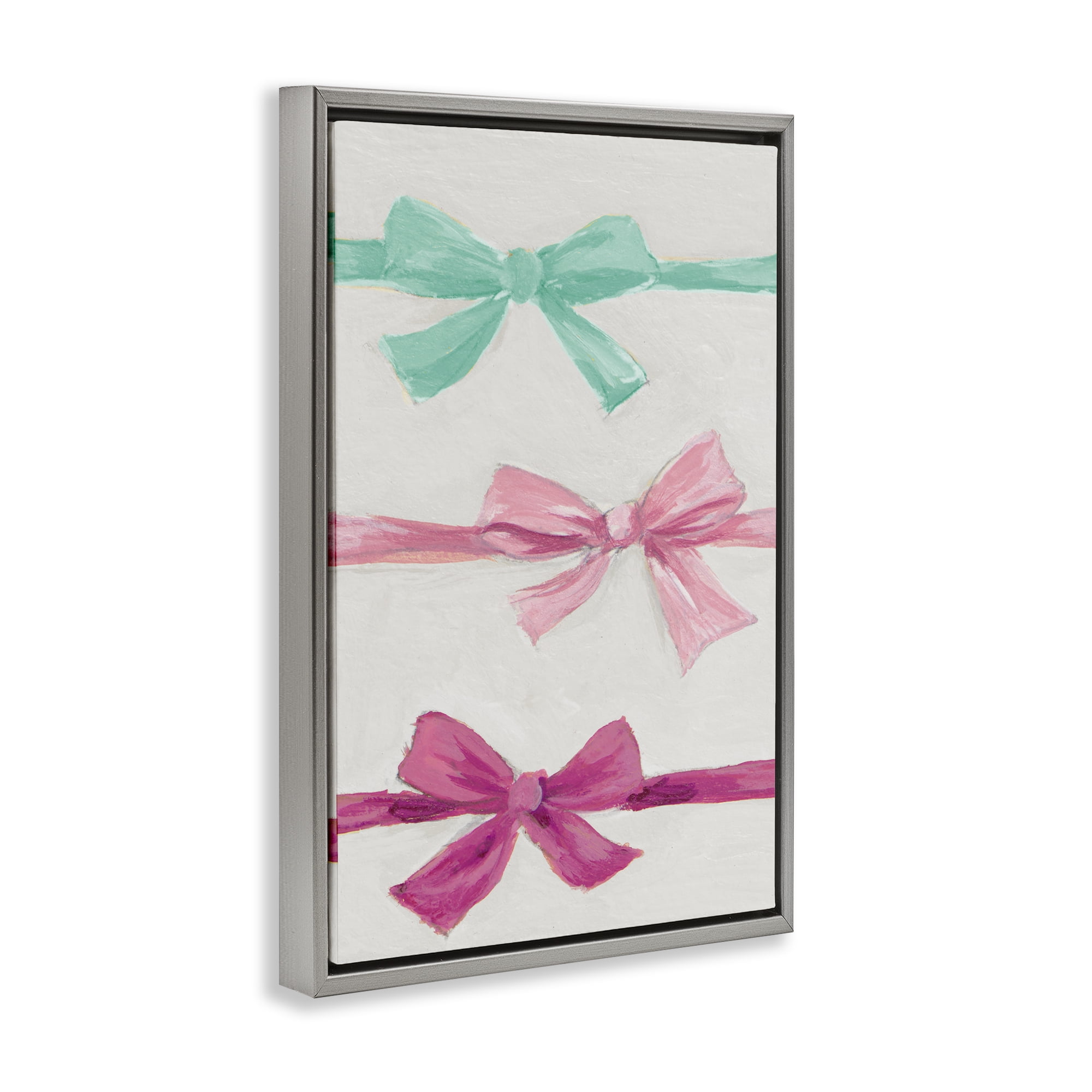 Stupell Industries Ribbon Bows Trio Gray Framed Floater Canvas Wall Art, design by Lanie Loreth