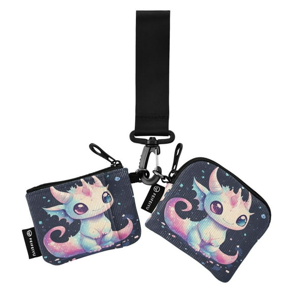 Portable Coin Purse Two 4.13x4.13 Iinches 4.13x3.5 Inches Wrist Coin Purse Keys Coin Purse Portable Women's Purse Adorable Dragon